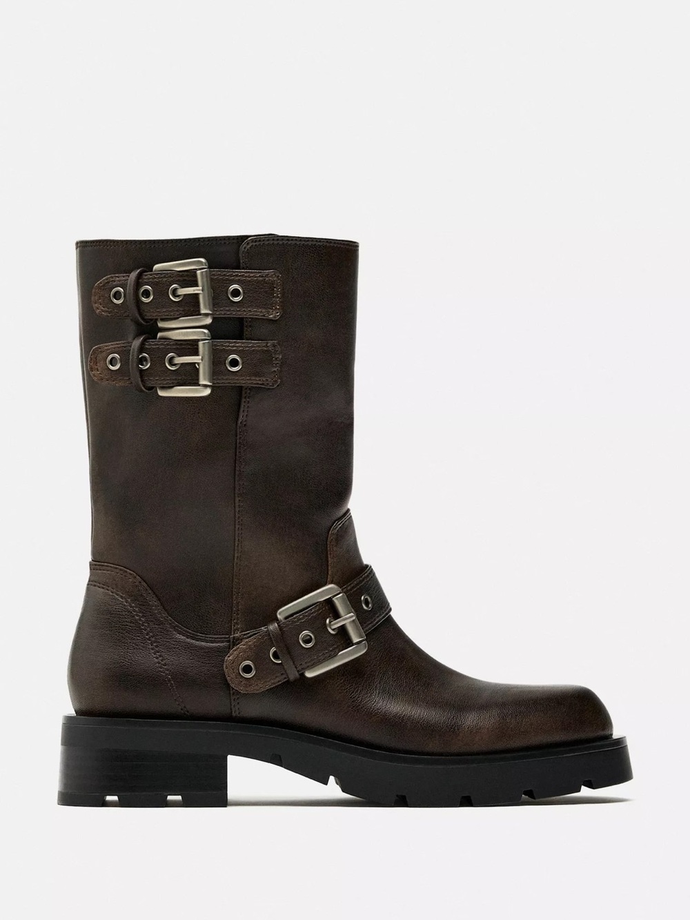 Zara buckled flat biker ankle boots